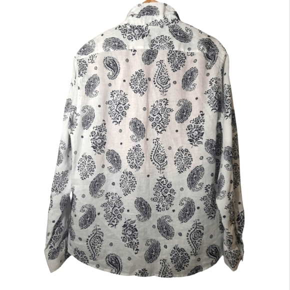 SAKS FIFTH AVENUE  BLUE 100% LINEN slim fit button front shirt Size L Paisley - Picture 6 of 16